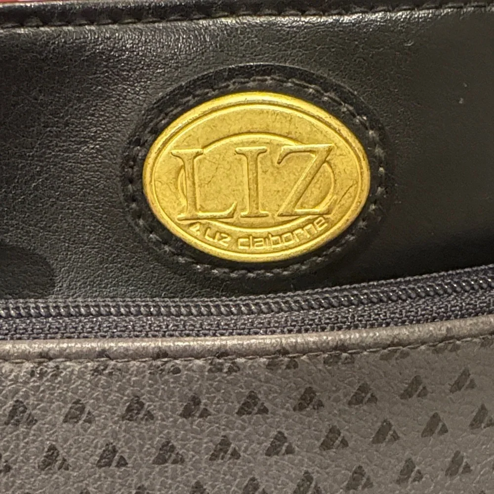 Liz Claiborne Black and Grey Crossbody Bag with Brass Accents
